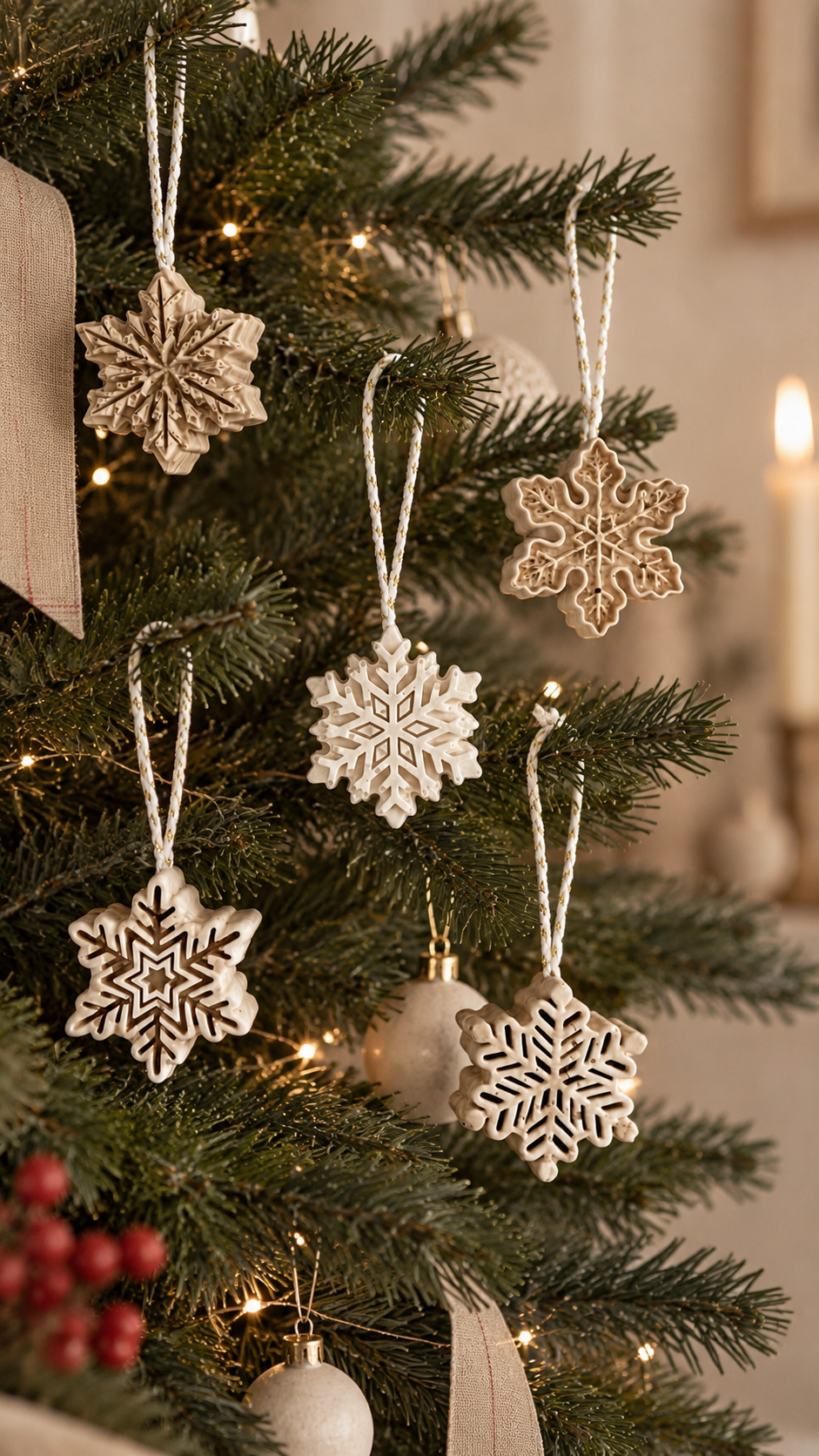 BRINA | Set de 5 adornos de copo de nieve de Jesmonite para Navidad