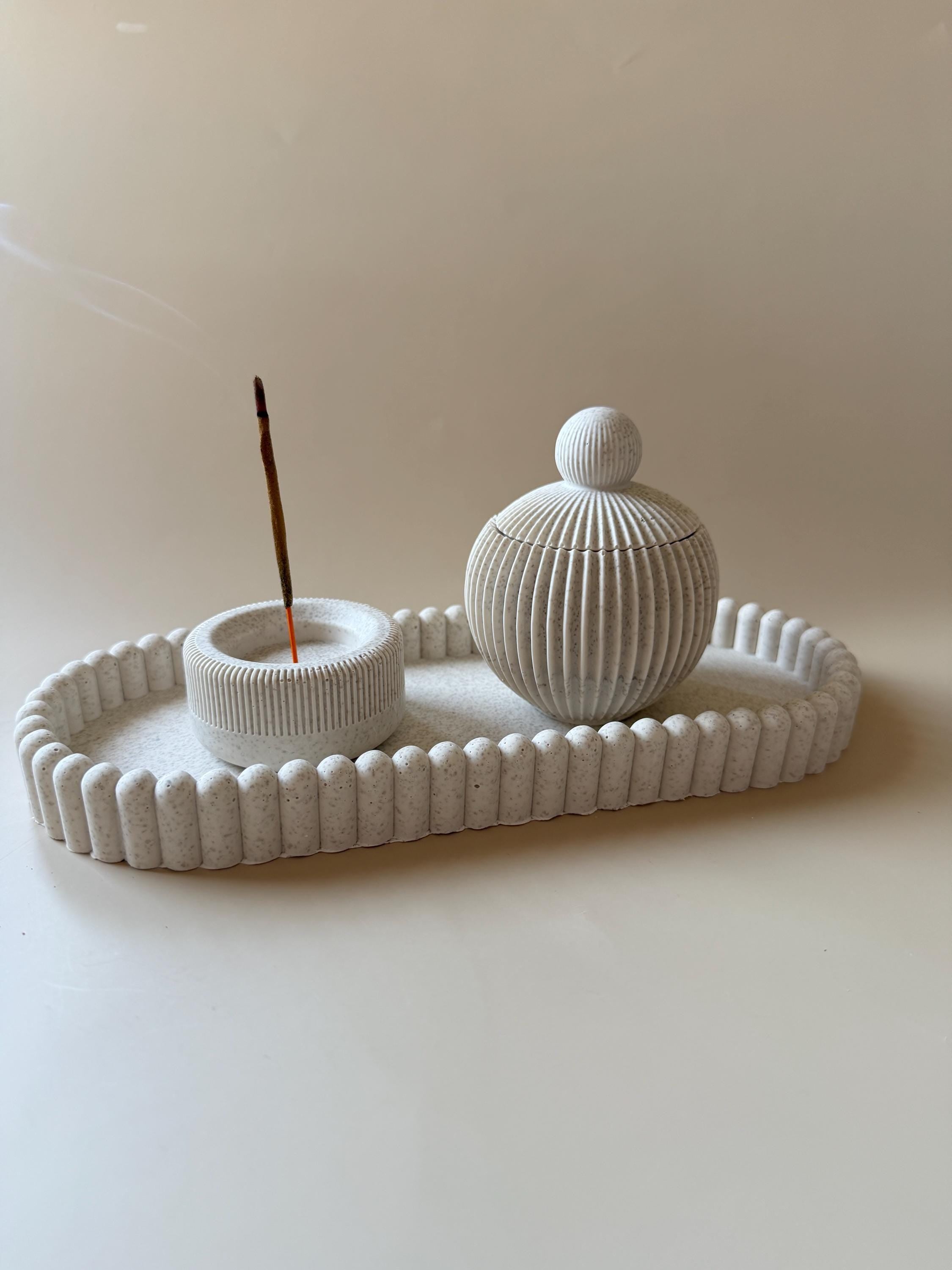 Conjunto Ritual | Bandeja Decorativa | Porta Incienso | Bombonera con Tapa | Decoración Minimalista