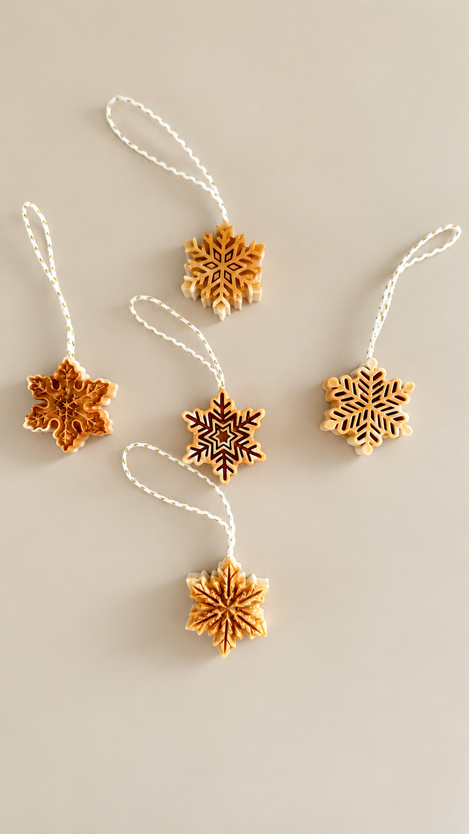 BRINA | Handgefertigtes Set aus 5 Schneeflocken-Weihnachtsbaumanhängern