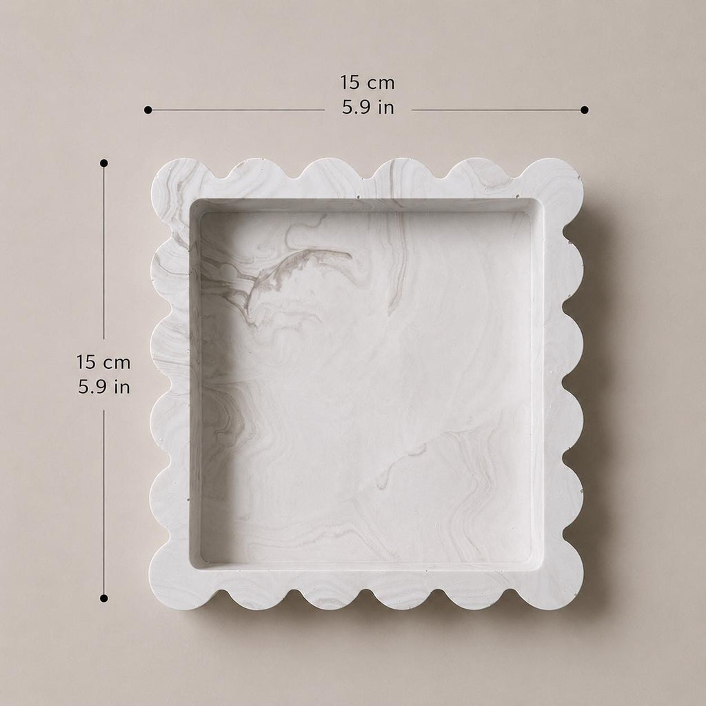 Bandeja Cuadrada con Borde Ondulado | Bandeja para Joyas | Vaciabolsillos | Decoración Minimalista