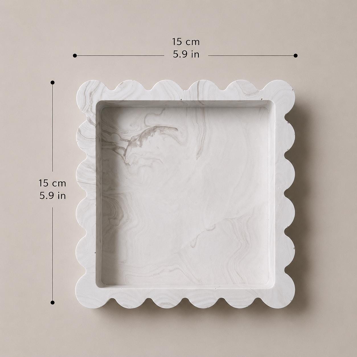 Bandeja Cuadrada con Borde Ondulado | Bandeja para Joyas | Vaciabolsillos | Decoración Minimalista