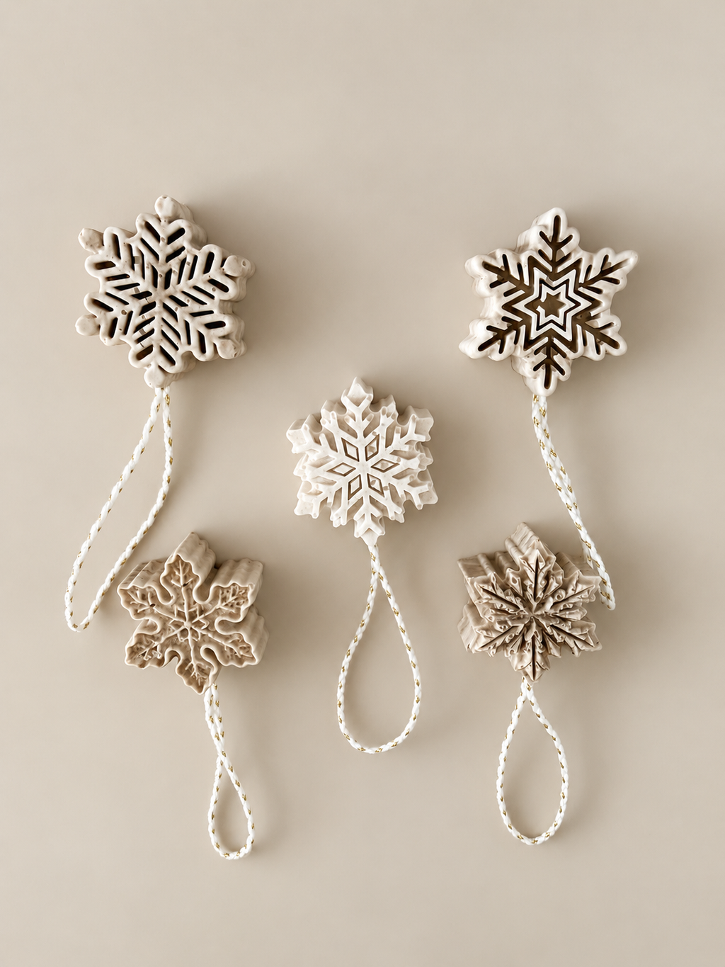 BRINA | Set de 5 adornos de copo de nieve de Jesmonite para Navidad