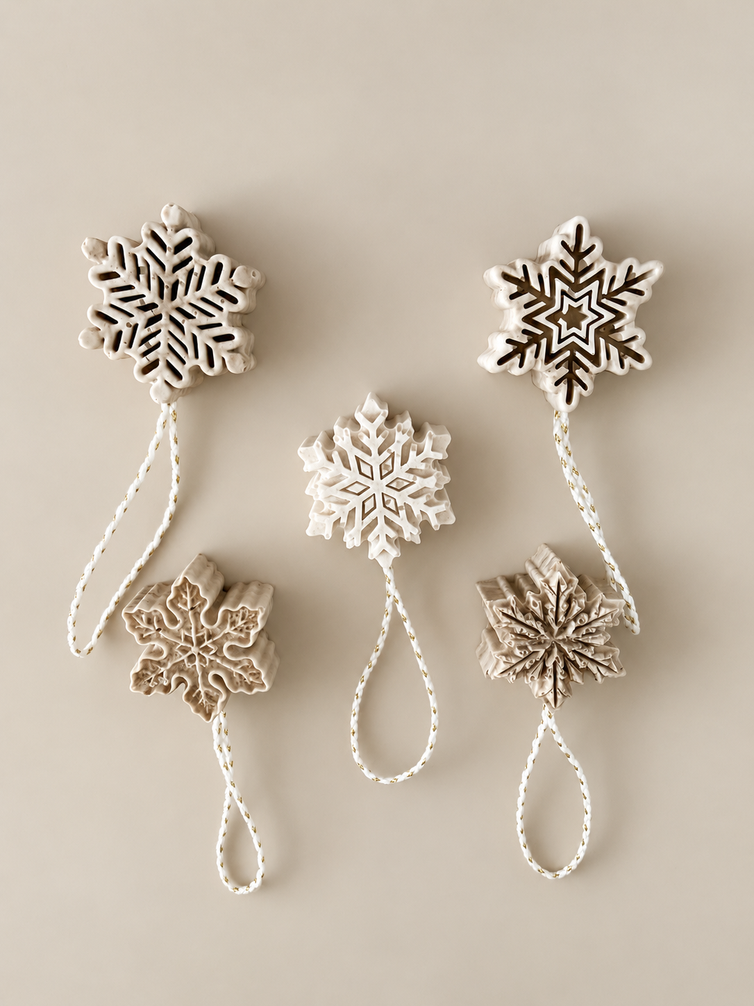 BRINA | Handgefertigtes Set aus 5 Schneeflocken-Weihnachtsbaumanhängern