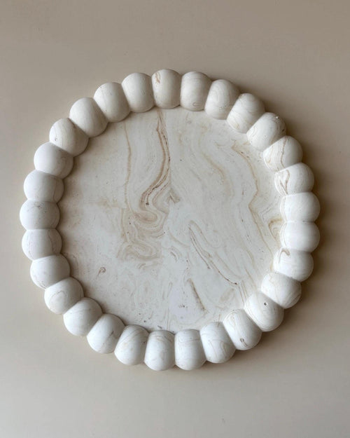 Plateau rond à bord ondulé | Organisateur pour bijoux | Vide-poches | Assiette décorative | Effet marbre