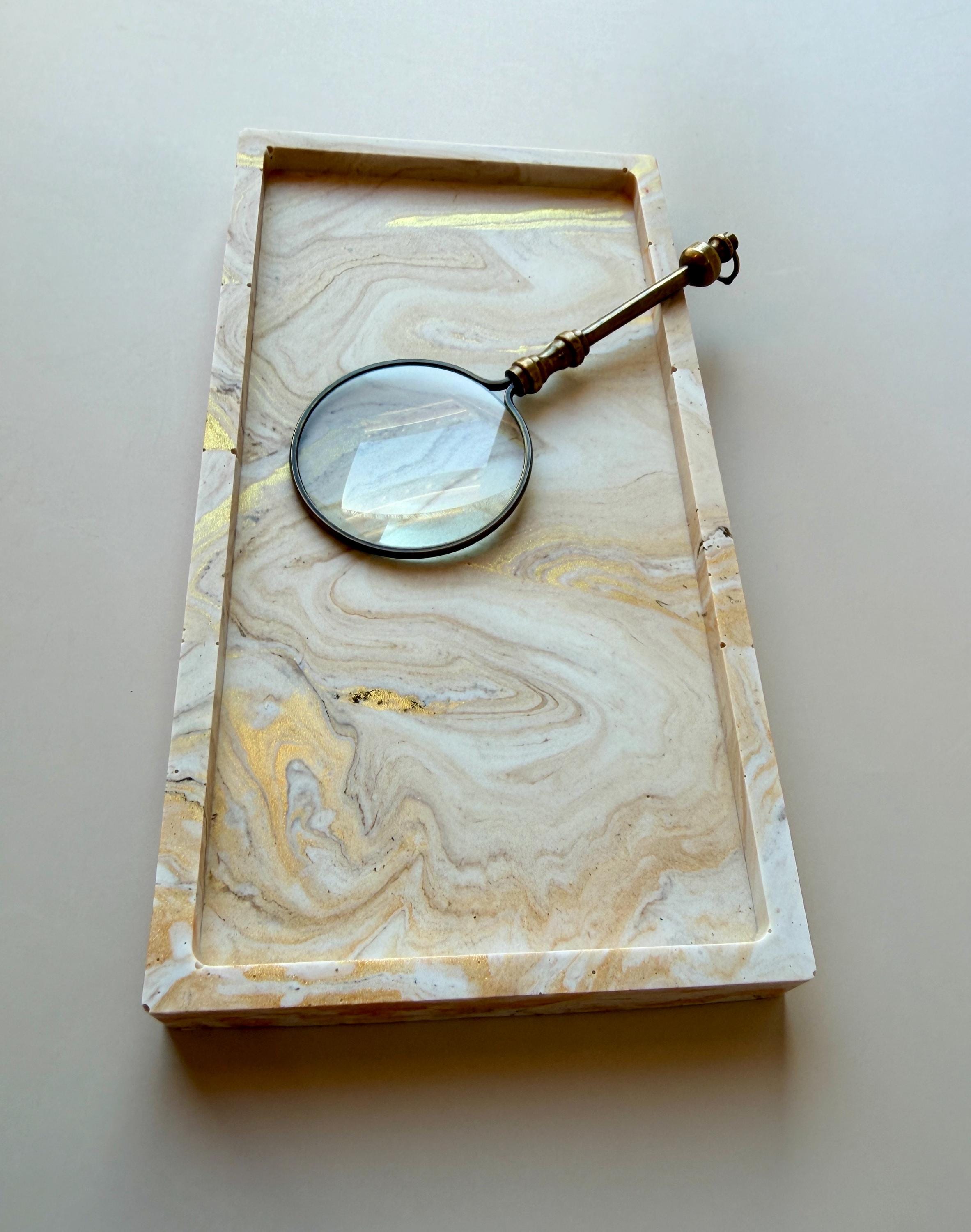 Bandeja Decorativa Rectangular | Vaciabolsillos | Organizador para Joyas | Decoración Minimalista | Efecto Mármol