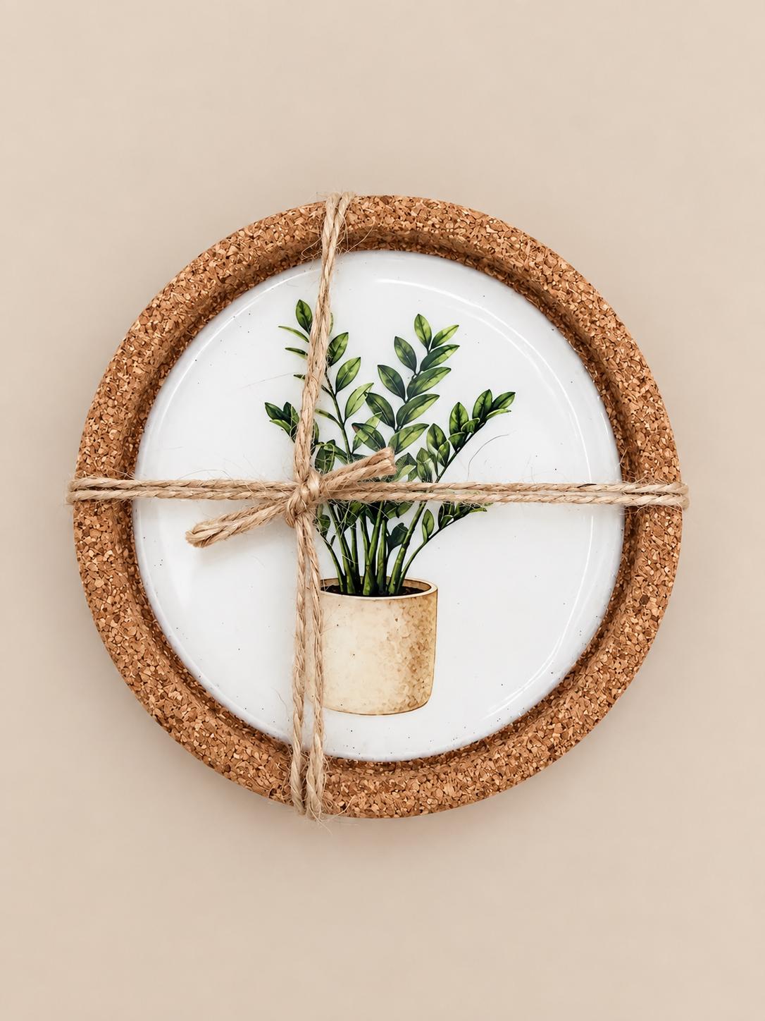 HERBA | Set de 4 posavasos botánicos de corcho y resina mineral