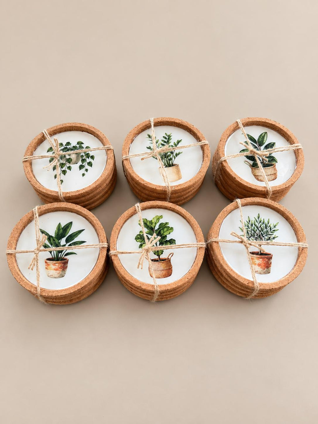 HERBA | Set de 4 posavasos botánicos de corcho y resina mineral