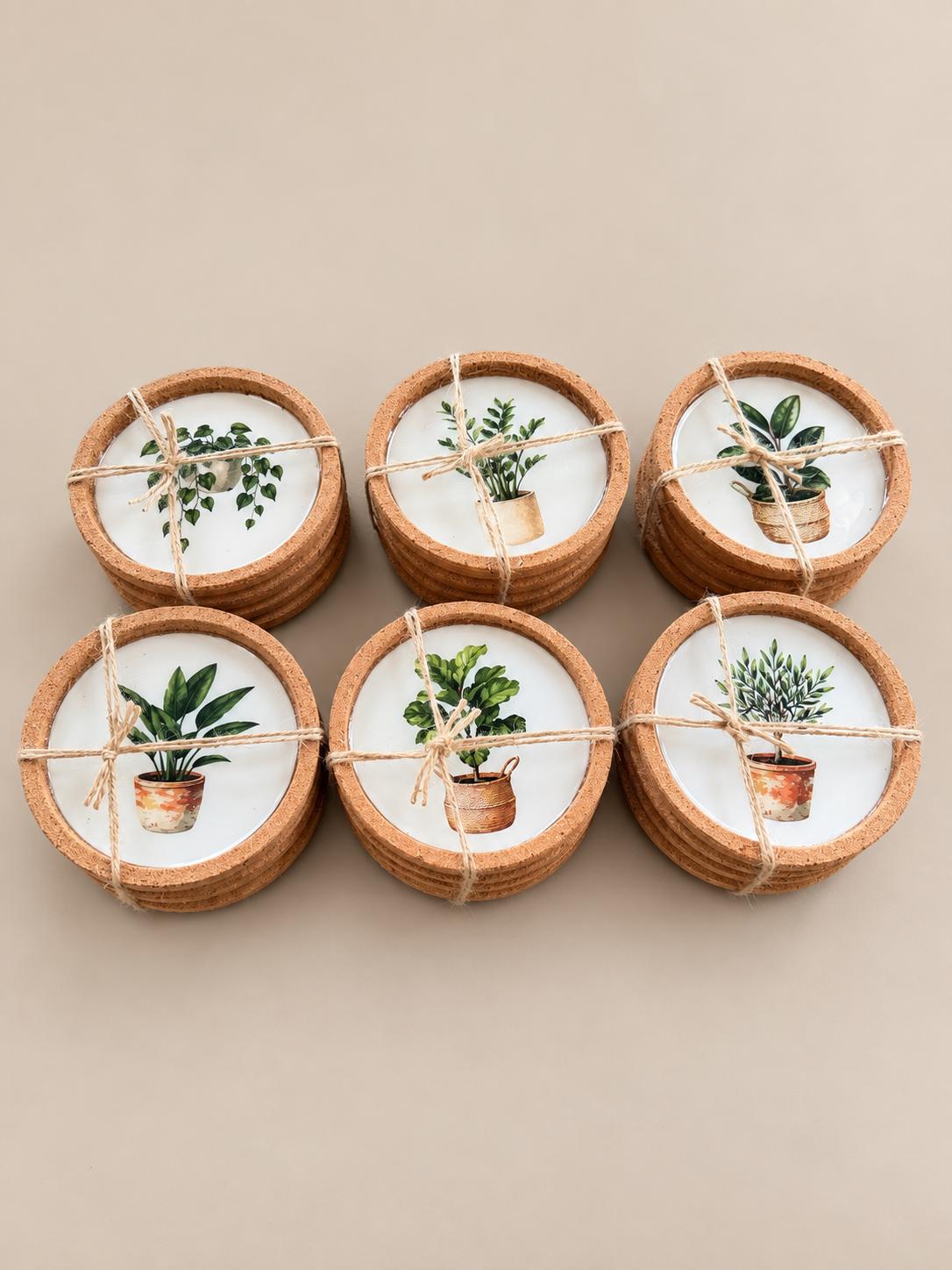 HERBA | Set de 4 posavasos botánicos de corcho y resina mineral