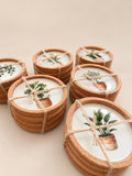 HERBA | Set de 4 posavasos botánicos de corcho y resina mineral