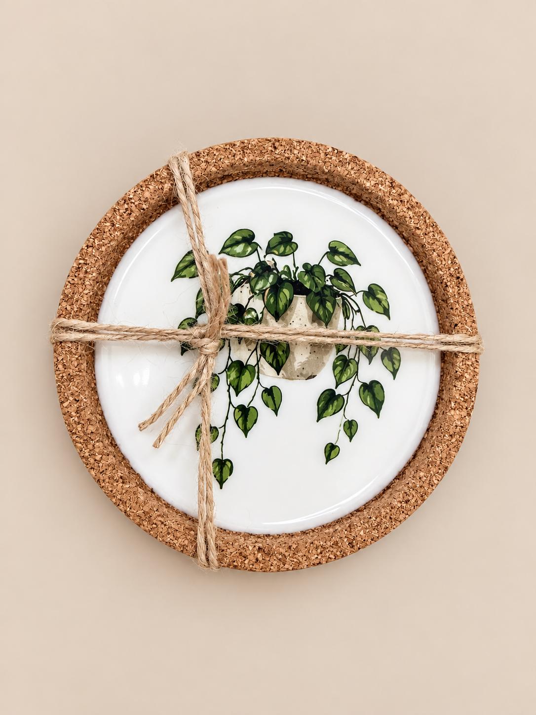 HERBA | Set de 4 posavasos botánicos de corcho y resina mineral