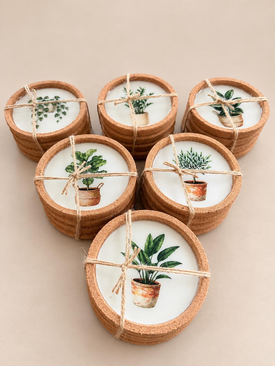 HERBA | Set de 4 posavasos botánicos de corcho y resina mineral