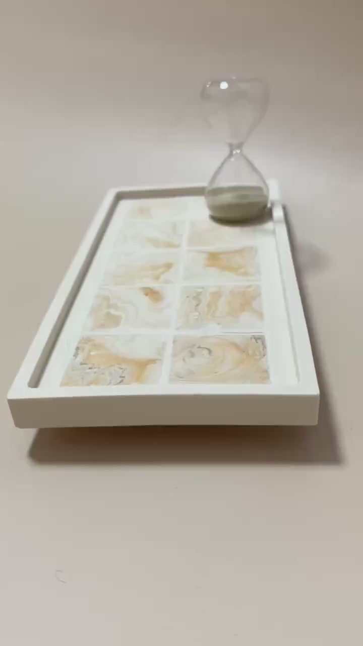 Tempo | Rechteckiges Dekotablett aus Jesmonite mit marmoriertem Mosaik